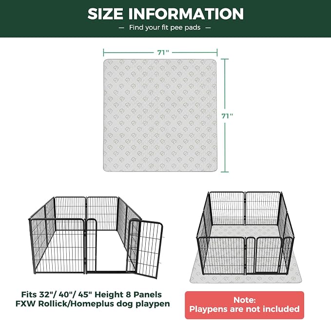FXW Washable Pee Pads for Dogs, Super Absorbent, 71" Square, 1 Pack | Machine washable, Non-slip backing, Fits 32"/40"/45"H 8-Panel FXW Rollick/Homeplus Playpens