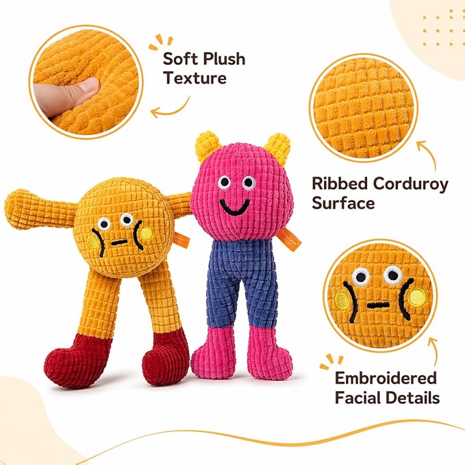 waithem Cat&Dog Chew Toys with Catnip Inside, Ecofriendly Material Made, Crinkle Paper & Squeaky Ball Inside, Waffle and Baby Toy Combination Packaging, Cuddles Meow Chompclean, 2 Pack (Yellow&Pink)