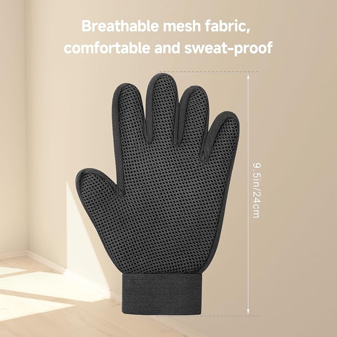NVNAN Pet Hair Removal Glove for Dogs & Cats, 2-Pack Gray | 2-in-1 deshedding brush and massage mitt for shedding control, bathing and washing, safe for short or long hair pets