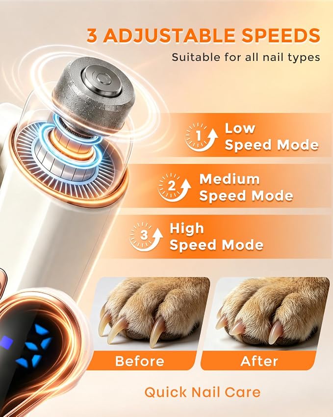 2-in-1 Cat Nail Clippers & Dog Grinder with Dual LED Lights (White) | 3 Speeds Nail Clippers, Quick Sensor, Safety Guard, Type-C Charging, Low Decibel Grinder for Small Medium Large Dogs & Cats