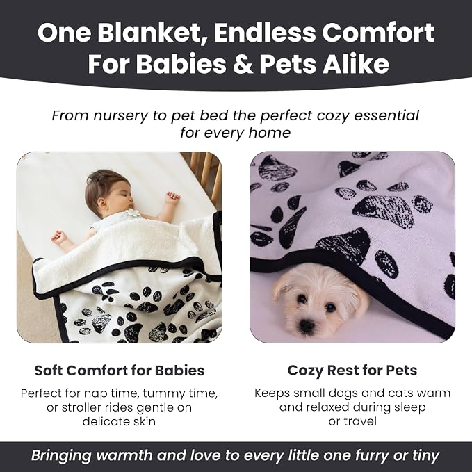 Baby & Pet Blanket 100% Cotton with Sherpa Fleece – Soft Stroller & Cuddle Blanket for Baby, Dog & Cat – Breathable, Hypoallergenic, Washable – 30x40 All-Season Blanket Black