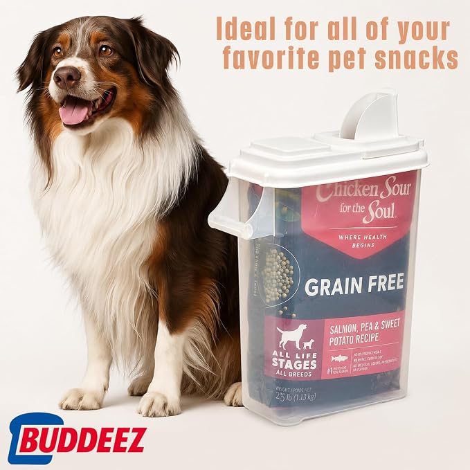 Buddeez Airtight Pet Food Storage Container, 32 Quart, with Pour Spout | For dog food, cat food or bird seed, Easy-pour lid or spout