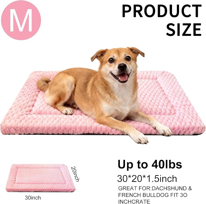 Dog Bed Mat, Reversible Dog Crate Pad - Washable Kennel Mat with Soft Support Foam, Flat Kennel Pad for Dogs & Cats, Double Pet Bed Perfect for Cage (Pink, 30" L x 20" W x 1.5" Th)