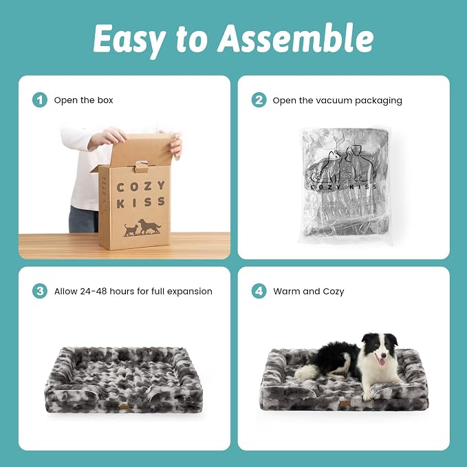 COZY KISS Orthopedic Dog Bed for Medium Small Size Dog, Soft and Warm Faux Fur Sofa for Pet Up to 40 lbs, Foam Bolster Anti-Slip Couch with Washable Removable Cover, M 30x20x6.5 inch, Tie Dye Grey
