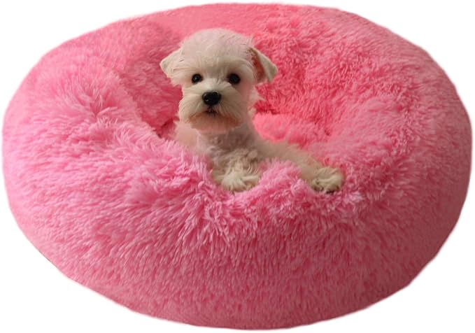 Modern Soft Plush Round Pet Bed for Cats or Small Dogs, Mini Medium Sized Dog Cat Bed Self Warming Autumn Winter Indoor Snooze Sleeping Cozy Kitty Teddy Kennel (24'' D x 8'' H, Hot Pink)