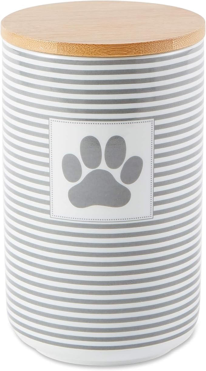 Bone Dry Paw & Patch Ceramic Pet Collection, Treat Canister, 4x6.5, Gray