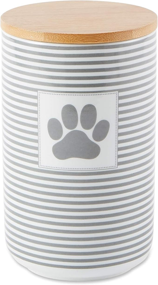Bone Dry Paw & Patch Ceramic Pet Collection, Treat Canister, 4x6.5, Gray