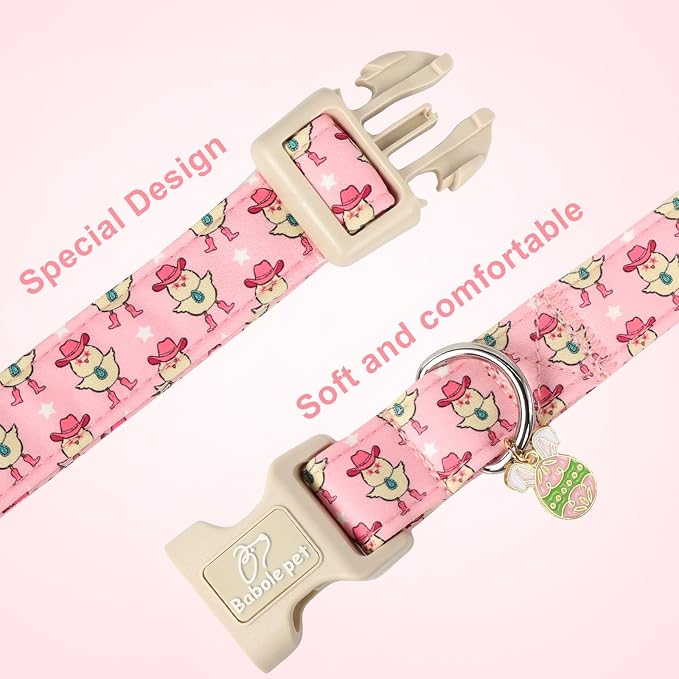 Easter Dog Collar for Small Dogs - Cowgirl Chick Easter Collars for Dogs, Pink Girl Dog Collar, Adjustable Spring Holiday Pet Collars with Quick Release Buckle XS