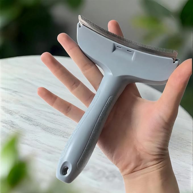 Blue Small Dog Shedding Brush - Tight V-shaped Teeth Deshedding Comb with Curve Blade, Pet Deshedding Tool for Cats and Dogs