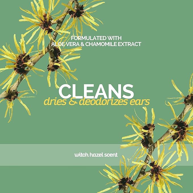 Ear Cleaner for Dogs, 4 oz - All Natural, Witch Hazel, Alcohol Free, Gentle Aloe Vera and Chamomile Extract Base, Breaks Through Tough Wax | Ready to Use Pet Ear Wax Removal Rinse, Cleans Wax and Debris, Witch Hazel and Aloe Vera, Combats Yeast Irritat...