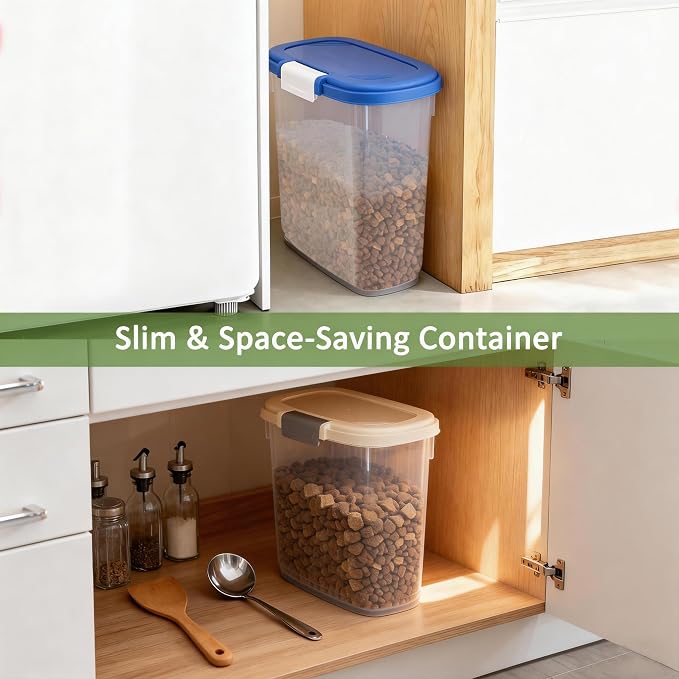 Airtight Dog Cat Pet Food Storage Container 10 Lbs, Slim Tall Dry Food Bin | Clear Plastic Pet Food Treat Container with Lid, Scoop and Cup, Food Storage Bin for Dogs, Cats, Bird Seeds, Kibble, Pellets