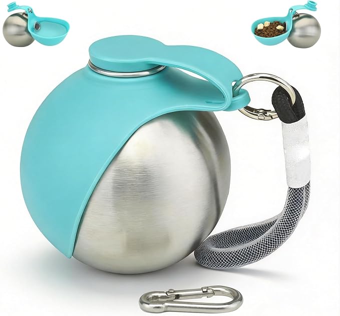 Portable Dog Water Bottle 10oz Stainless Steel Travel Dog Water Dispenser with Bowl No-Spill Puppy Water Bottle for Walking Hiking Small Dog Water Bottles Leak-Proof Collapsible Silicone Bowl