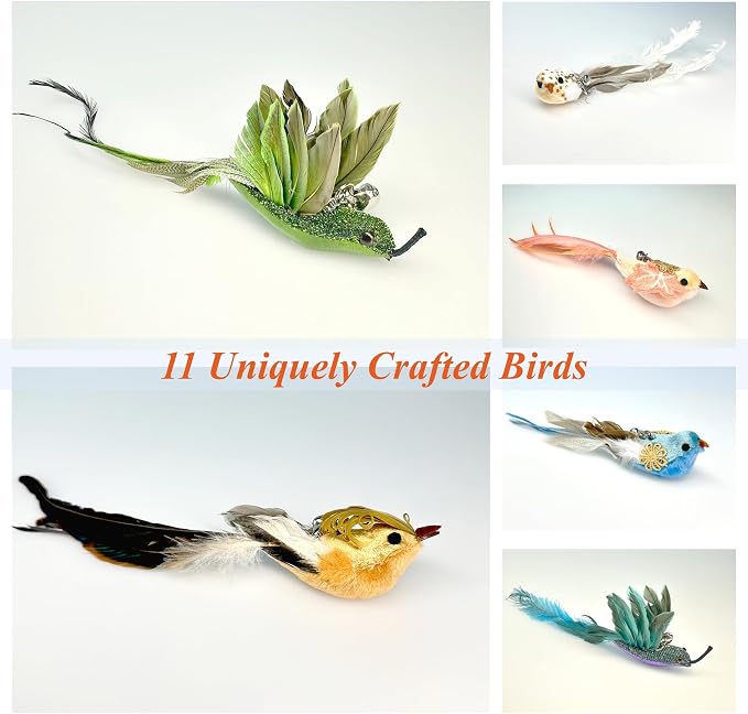 11 PCS Realistic Bird Cat Wand Replacement Toys–Handcrafted Feather Toys for Interactive Play, Ideal for Cat Wands & Home Décor