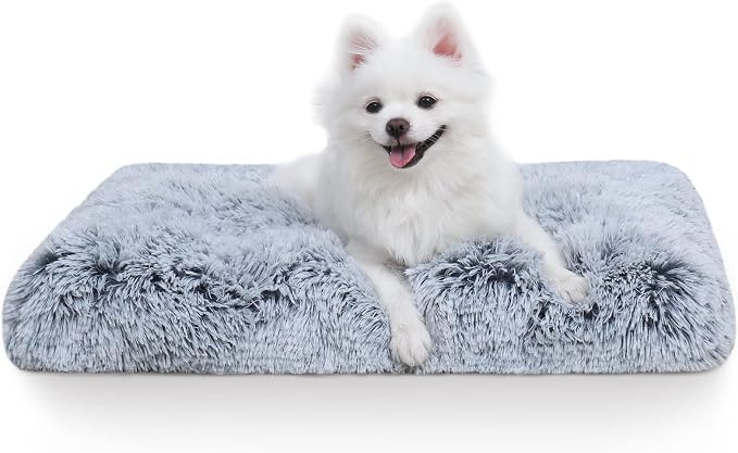 Small Dog Bed Crate Pad 24", Washable Puppy Beds, Plush Pet Mat Grey | Ultra Soft Cozy Sleeping, Machine Washable, Anti-Slip Bottom, Kennel Pad 24*18", Easy to Care, 25lbs
