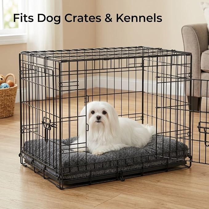 18 Inch Dog Crate Bed for Small Dogs and Puppies,Washable Puppy Crate Pad for Dog Cages,Soft Jacquard Flannel Kennel Mat with Anti-Slip Bottom,Fluffy Dog Bed for Toy Breeds,Dark Grey