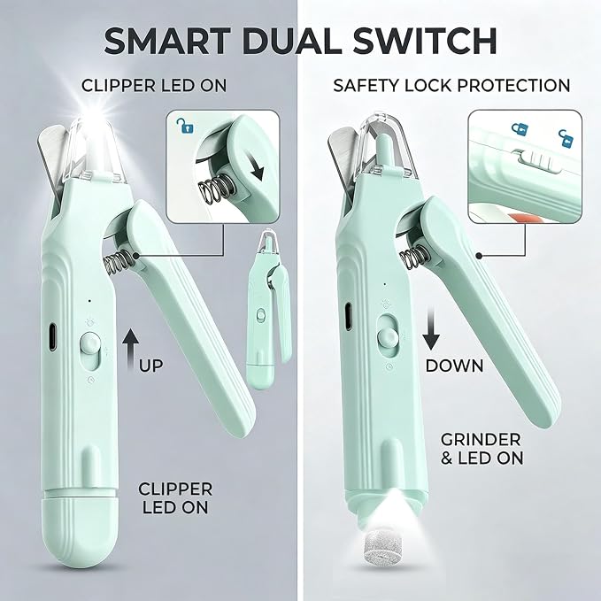 2-in-1 Dog Nail Grinder & Dog Nail Clipper for Sensitive Pets | Whisper-Quiet Claw Trimmer, with 2 LED Light & Safety Lock, Nail Clipping Collector Box, Painless Paws Grooming & Smoothing