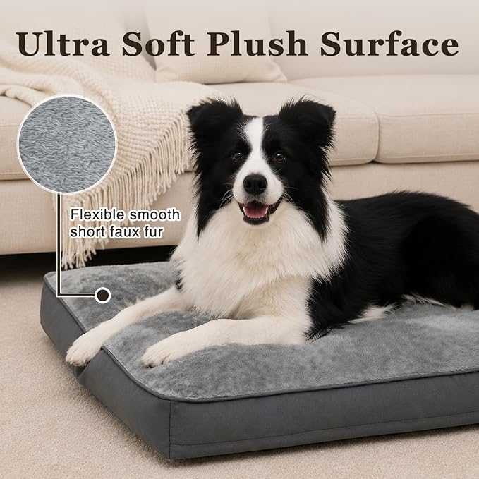 NUPIDA Waterproof Large Dog Bed for Crate with Washable Cover, 35x22, Grey | TPU Waterproof Layer, Easy Clean Cover, Soft Plush Surface, Durable Oxford fabric, Non-Slip Bottom, For Large Breeds ≤50lbs