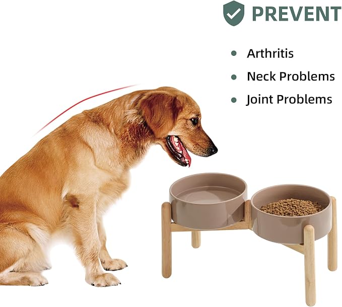 Havniva 8.3inch Ceramic Raised Dog Bowl with Stand, Double Dog Bowls Elevated for Large Breed Dog Food and Water Bowl Set Non-Slip Dog Dish Large Capacity Feeding Pet Water Bowl
