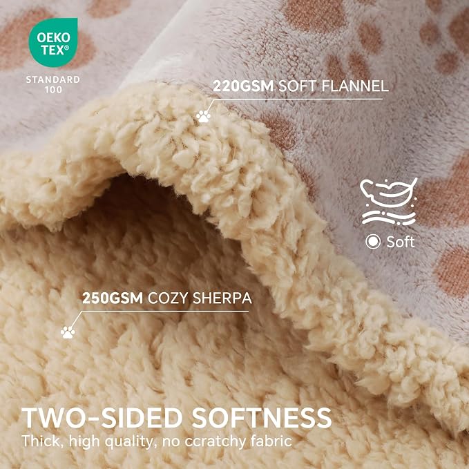Luciphia Waterproof Pet Blankets Whith Paw Print for Couch Sofa Bed Cover, Liquid Pee Proof Soft Fluffy Dog Blanket Washable, Reversible Furniture Protection Puppy Cat, Khaki, X-Large（85" x 57"）