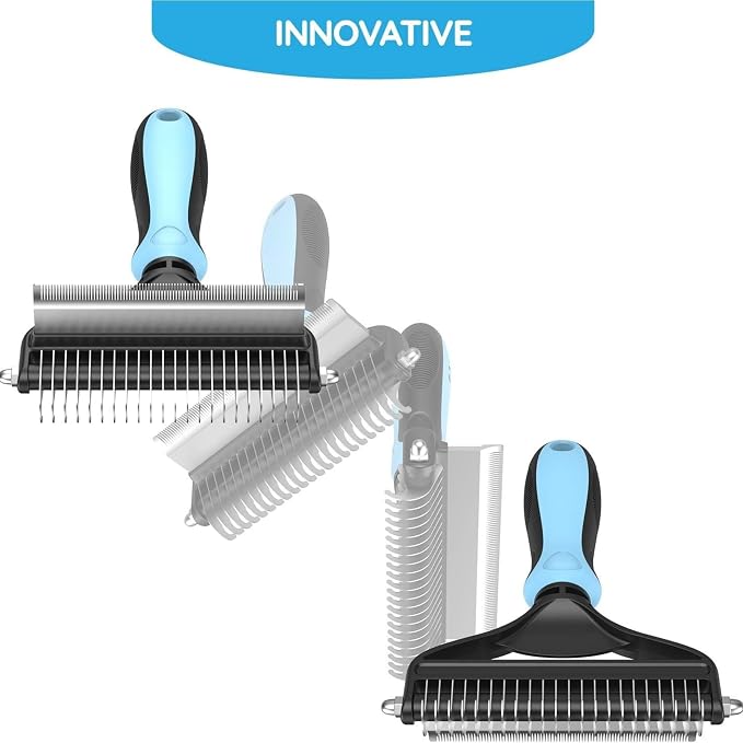 Pet Grooming Tool, 2 Sided Cat and Dog Brush for Shedding, Dual Head Comb | Deshedding Brush and Dematting Rake, Gentle Long Short Hair Detangler for Undercoat, Loose Fur Coat Remover, Ergonomic Grip