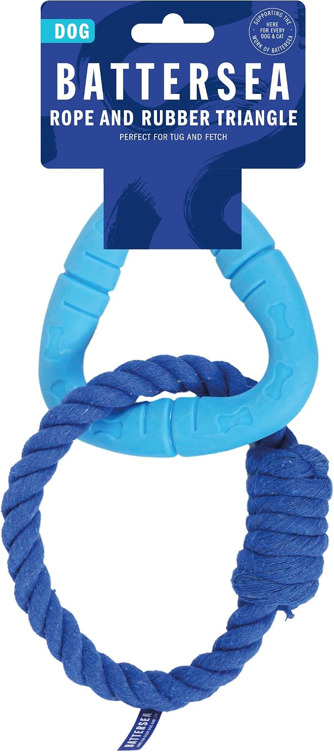 Rosewood Battersea Rope & Rubber Triangle Tug Dog Toy, 13cm x 20cm, Blue - Durable Interactive Toy for Tugging, Chewing, and Playtime with Dogs