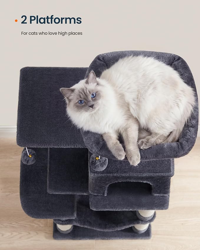 SONGMICS HOME Cat Tree for Indoor Cats, Multi-Level Tower Condo with Sisal Scratching Posts, Hammock and Condo, Dark Gray