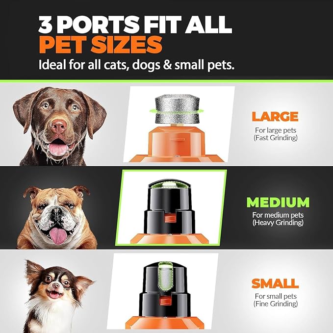 Whisper Quiet Dog Nail Grinder Safe & Stress-Free for Sensitive Dogs Cats | 4 LED Lights,3 Grinding Bits, 3-Speed, Pet Nail Trimmers, Rechargeable Painless Grooming Kit for All Breeds & Sizes