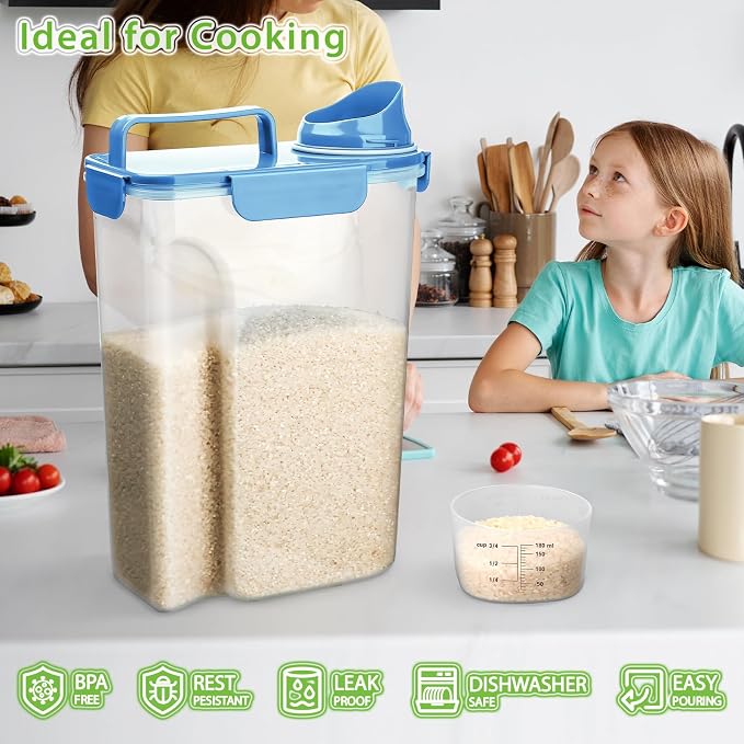 Viretec Rice Storage Container, 5 to 10lb Dry Food Airtight Dispenser, Pet Dog Cat Food Canister, BPA Free Clear Plastic Kitchen and Pantry Organization Bin for Oatmeal, Grain, Cereal, Pasta, Flour