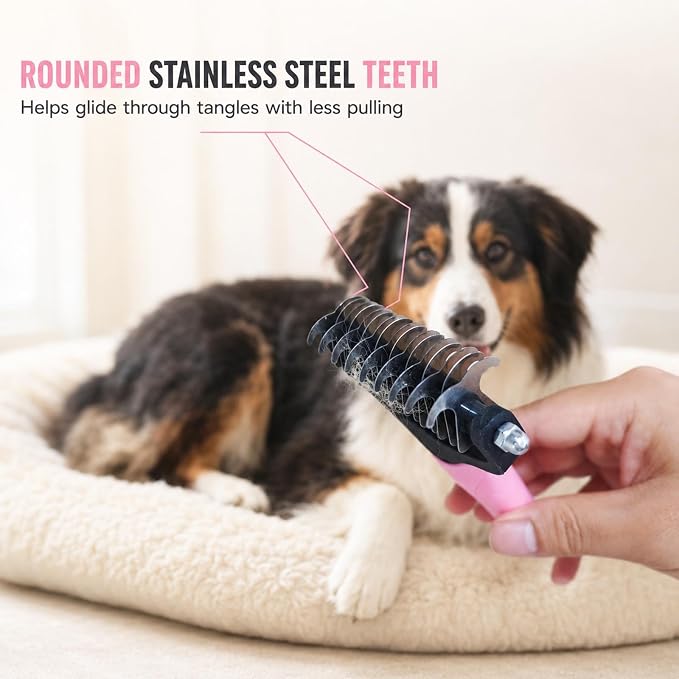 4PCS Pet Grooming Tool Kit with Double-Sided Undercoat Rake for Dogs, Pet Hair Removal Glove for Dog, 2 Reusable Silicone Pet Hair Removers for Laundry, Furniture, Clothes, Couch,Deshed Brush for Cats