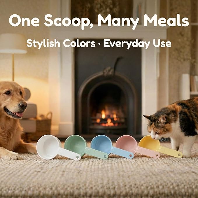 1 Cup Dog Food Scoop, Extra Long Handle Sturdy Melamine Pet Food Measuring Scoop with Clear Marking Lines, BPA-Free, Shatterproof, Dishwasher Safe (Pink, 1 Cup)