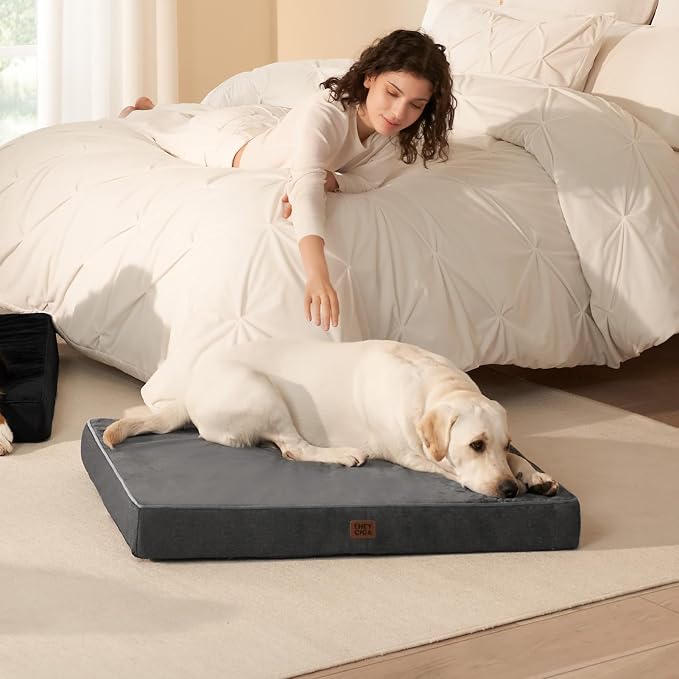 EHEYCIGA Large Waterproof Dog Bed Washable for Crate, 35x23Inch, Dark Grey | High Density Egg Crate Foam, Orthopedic Memory Foam, Removable Easy Clean Cover, Non-Slip Bottom, Fits Crate, Floor and Sofa