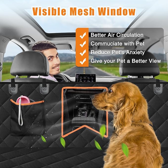 Kytely Dog Car Seat Cover XL, Heavy Duty Dog Seat Cover for Back Seat, 100% Waterproof Nonslip Hammock for Car with Side Flap, Scratch Proof Pet Back Seat Covers
