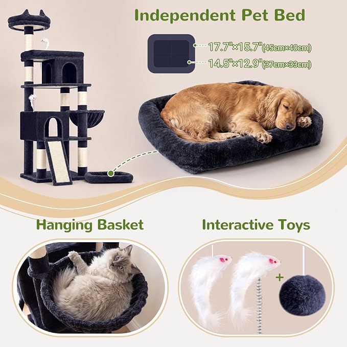 Globlazer Heavy Duty Cat Trees for Large Cats, Sturdy 72in Maine Coon Cat Tree for Large Cats 20 lbs+ Heavy Duty Cat Tower for Adult Biggest Cat with 6 Scratching Posts, Hammock, S72, Smoky Gray