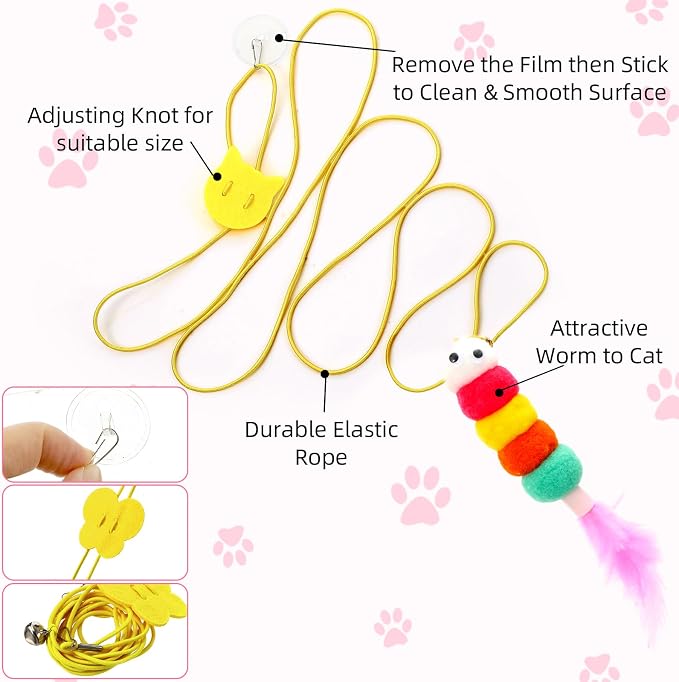 Leitee 15.2" X 10" X 8" 100 Pcs Cat Bed Storage Basket Gift Cat Variety Toys Set Cotton Rope Basket, Fish Mice Pet Bell Colorful Crinkle Balls Spring Toy for Kitten Swat Interactive (Basic,Pink,White)