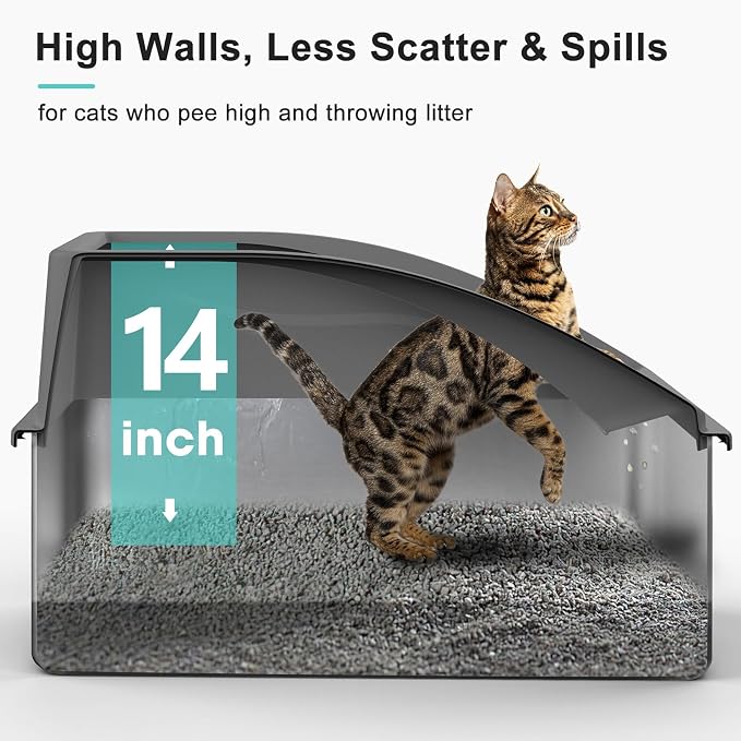 AIPERRO Stainless Steel Litter Box | XXL Deepened 8" Design Enclosed Box with Lid for Big Cats | High Sided, Anti-Urine Leakage | Non-Stick Bottom & Includes Litter Mat & Metal Scoop