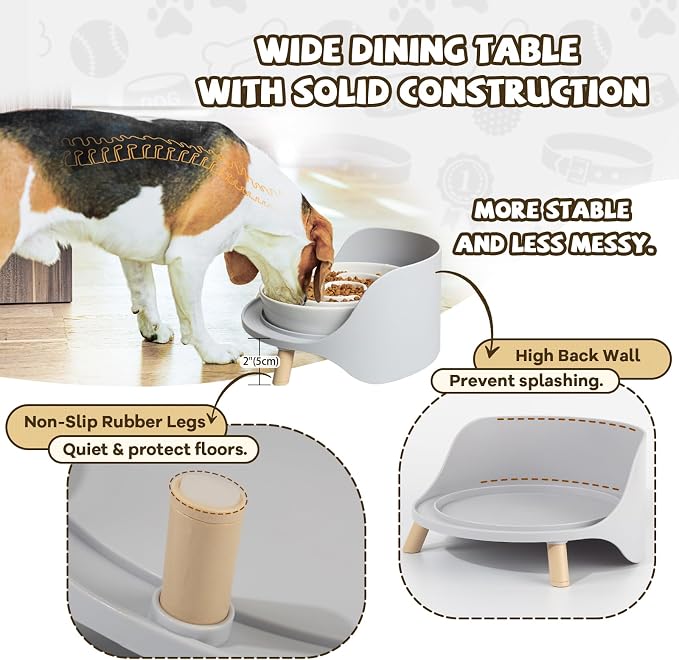 Raised Dog Feeder Bowl Stand (Without Bowls), Fits Dish up to Φ 8" | Spill Proof Elevated Dog Food Stand, Anti-slip Pet Food Holder Feeding Table for Medium and Large Breeds, Grey