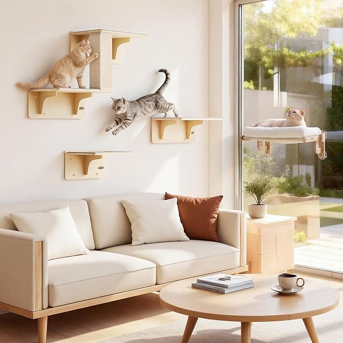 Pecute Foldable Cat Window Perch, Cloud-Soft Cat Bed with Wood Frame, 26" L | Solid Wood, Strong Suction Cup, Washable Cushion, Sided Bolster, Large Cat Hammock Indoor for Sunbathing, Bird Watching