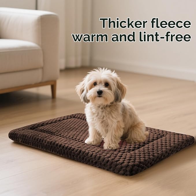 Dog Bed Crate Mat, Soft Durable Washable Anti-Slip Kennel Pad for Dogs & Cats, Reversible (Dark Brown, S(24"*18"*1.5"))