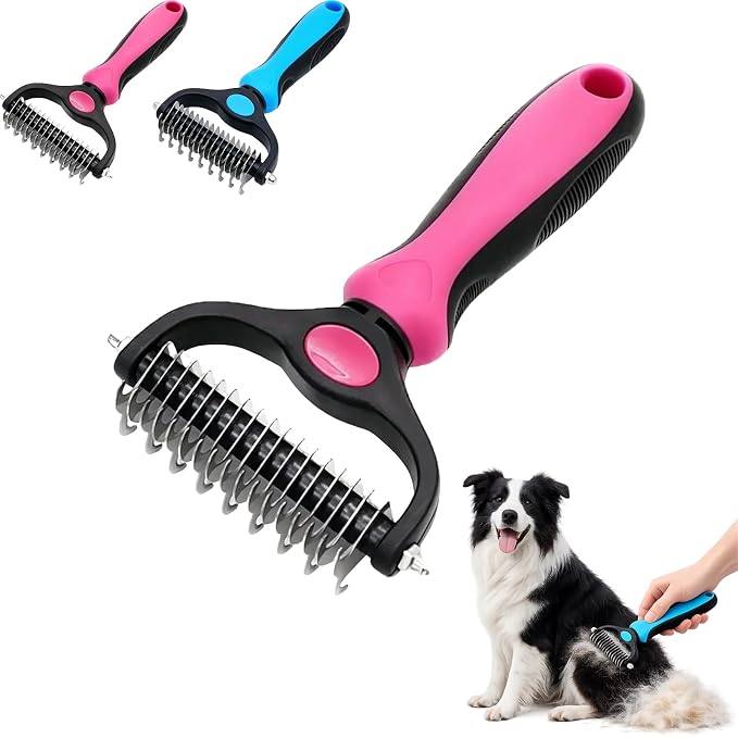 Nolaras Dog Grooming Tool, Professional Deshedding Tool Dogs & Cats - Gentle, Efficient & Fur, Pet Grooming Brush, Dog & Cat Grooming Tool (Red Big)
