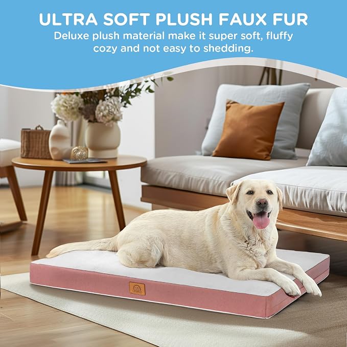 Sunheir Extra Large Orthopedic Dog Bed, Jumbo Waterproof Pet Bed Mat, Pink | Removable Machine Washable Cover, Thick Egg Crate Foam Support, Easy-Clean, Anti-Slip Bottom, Soft Dog Crate Bed 47.5"X29"X4"