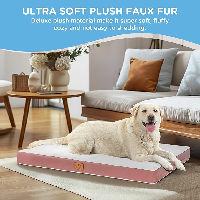 Sunheir Waterproof Dog Bed Covers Replacement Washable, Pet Bed Cover Only | Removable Machine-Washable Soft Plush Cover in Easy-Clean, Non-Slip Bottom, Zipper Closure, 36x27x3 Inches, Pink