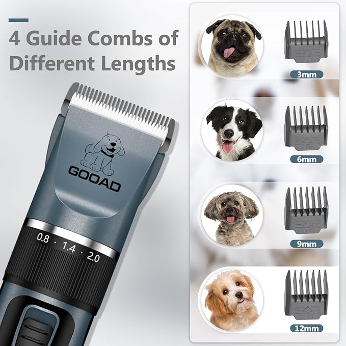 4 in 1 Dog Clippers Grooming Kit and Paw Trimmer for Thick Hair&Coats | 3-in-1 Clipper+Paw Trimmer+Nail Grinder, <60dB Quiet, Cordless,LED Display, 4 Guide Combs, Detachable Titanium-Ceramic Blade