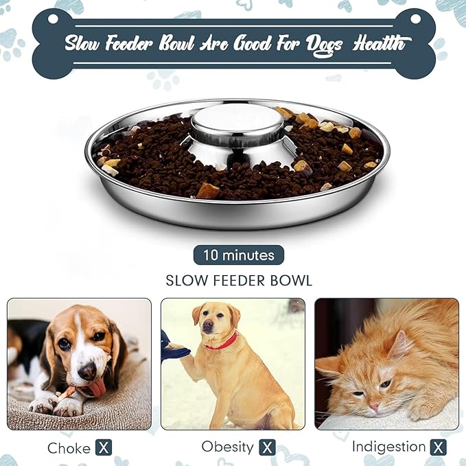 Zopeal 6 Pcs 8.7" Stainless Steel Puppy Bowls, Kitten Bowls for Food and Water, Multiple Mini Puppy Cat Food Bowl Weaning Slow Feeder for Kitten, Litters, Cat, Small Dogs, Pets