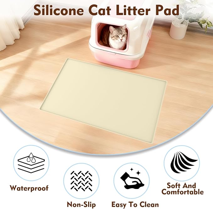 Cat Litter Mat 24" x 16",Soft Silicone Material, Easy Clean Waterproof No Slip Litter Tray Mat, Durable Cat Mat For Indoor,Garden