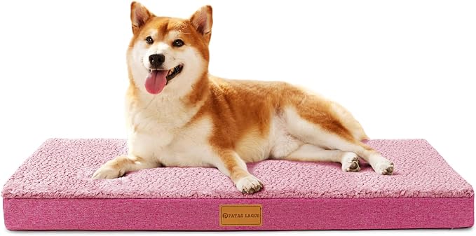 Patas Lague Orthopedic Large Dog Bed Washable Pet Sofa Mat 36''X24'' Pink | Egg-Crate Foam Dog Couch For Large Sized Dogs, Waterproof Removable Cover, Soft Pet Crate Bed With Nonskid Bottom