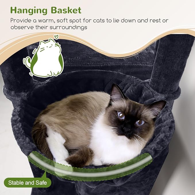 Globlazer Extra Tall Cat Tree Tower for Indoor Cats, 76in, F76, Dark Grey | Multi-Level Cat Furniture with Cozy Condos,Hammock and Perches for Large Adult Cats, Perfect for Climbing, Scratching