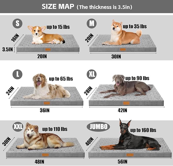 Patas Lague Orthopedic Large Dog Bed Washable Pet Crate Mat 42''X28'' Grey | Egg-Crate Foam Dog Couch For Large Sized Dogs, Waterproof Removable Cover, Soft Pet Bed With Nonskid Bottom