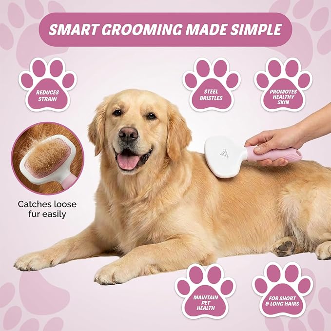 Pink Deshedding Slicker Brush for Long and Short Hair Dogs | Removes Loose Undercoat, Mats and Tangles, Skin Friendly Grooming Comb for Shedding Control on Long and Short Hair