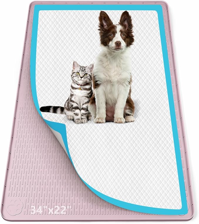 Pee Pad Holder for Dogs 34''x22'' Silicone Puppy Pee Pad Tray, Pink | Extra Large Dog Potty Tray Leak-Proof, High Edge, No Spill Training Pads for Floor Protection, No Pee Pads
