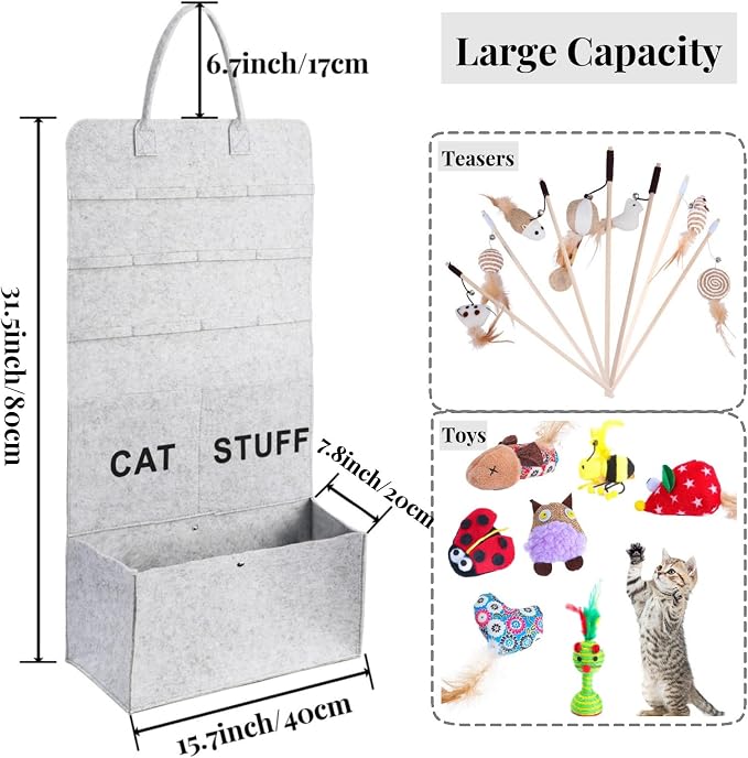 ZAVOOS 2 Pack Cat Wand Toy Storage Bag, Hanging Cat Teaser Holder for Neatly Organization, Durable Feather Pet Toy Organizer Bag with Handle for Indoor Pet Supplies, Feline Safety